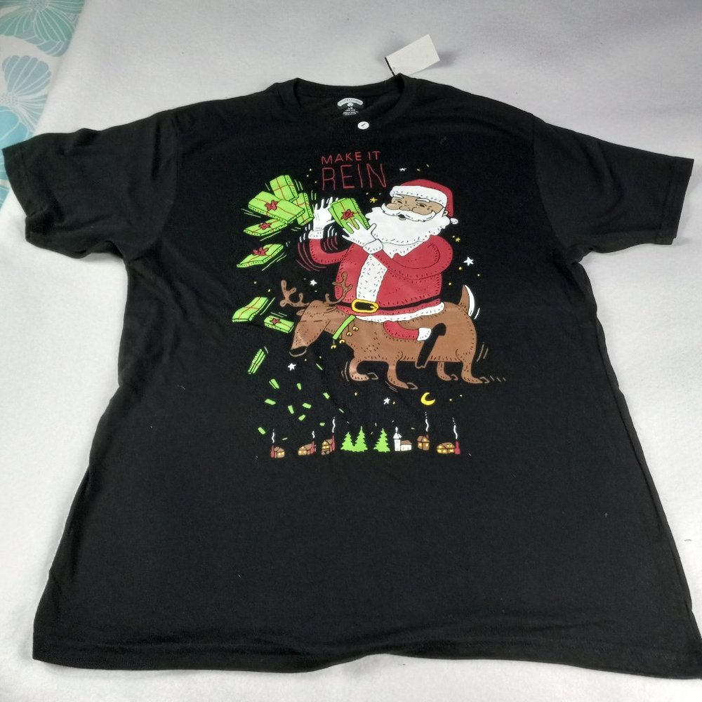 Christmas black short sleeve Santa Claus Make It REIN Christmas black size X lar